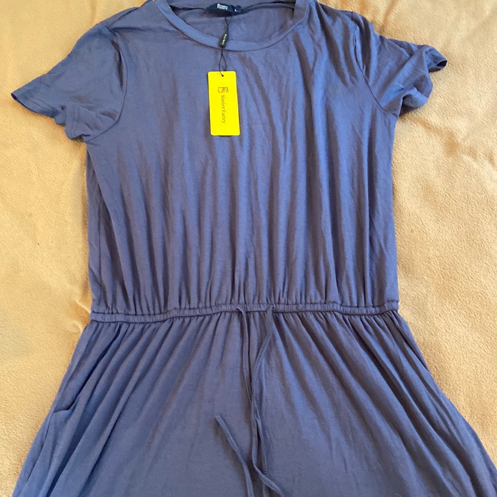 NWT Simier Factory dress with tie at waist. Size large blue